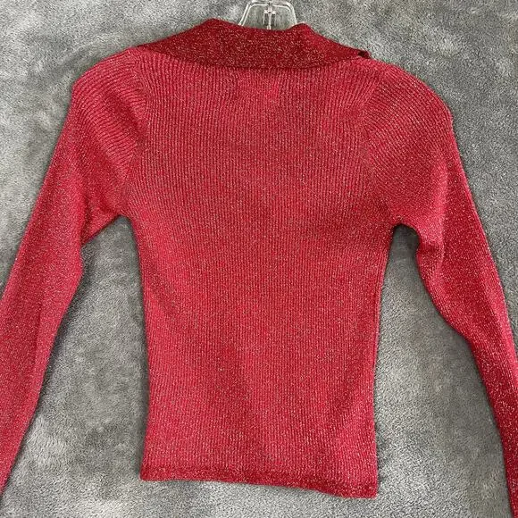 Maeve Anthropologie Blouse Womens XS Red Sparkle Cropped Holiday NWT - Picture 8 of 10